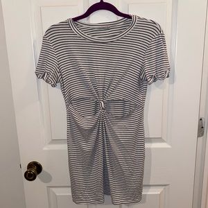 White/Navy Blue Striped Mini Dress